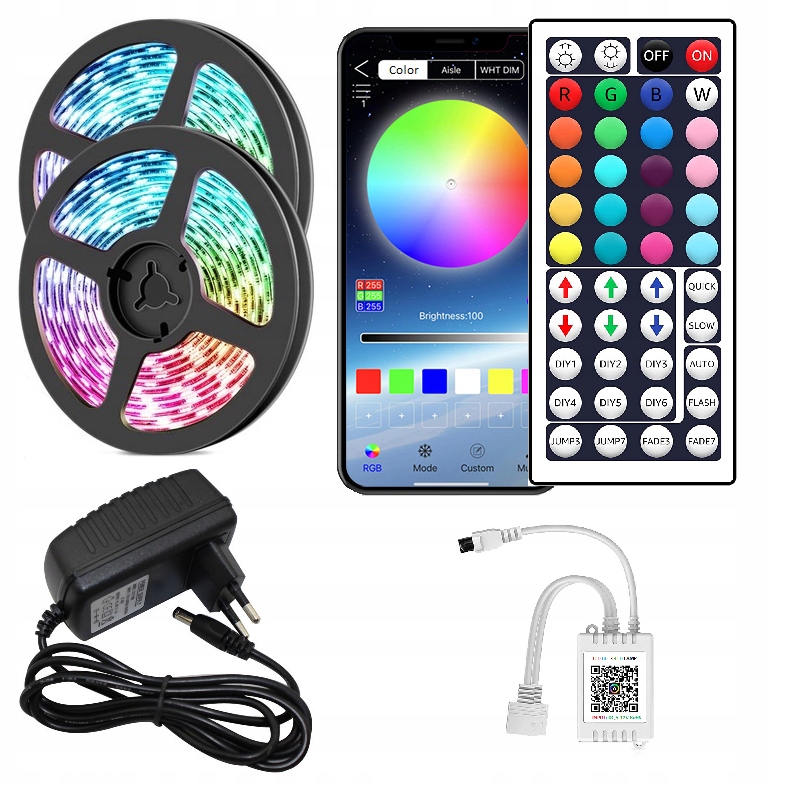 

Taśma Led Rgb 5050 Bluetooth Aplikacja Zestaw 15m