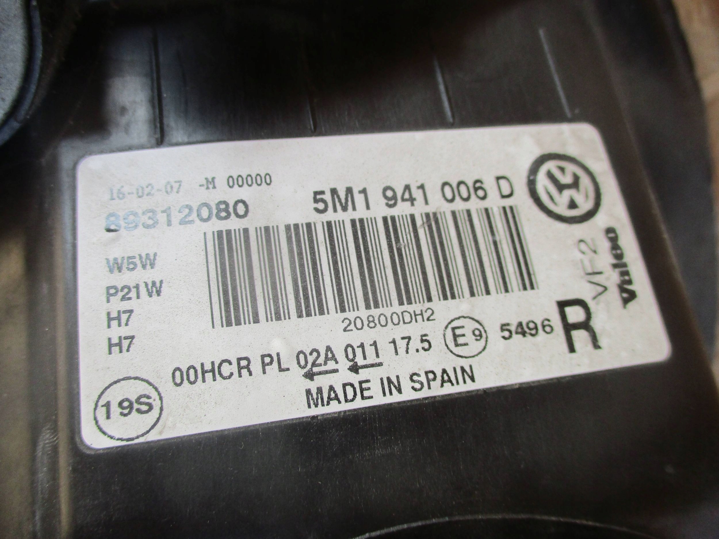 light front front right VW GOLF V plus