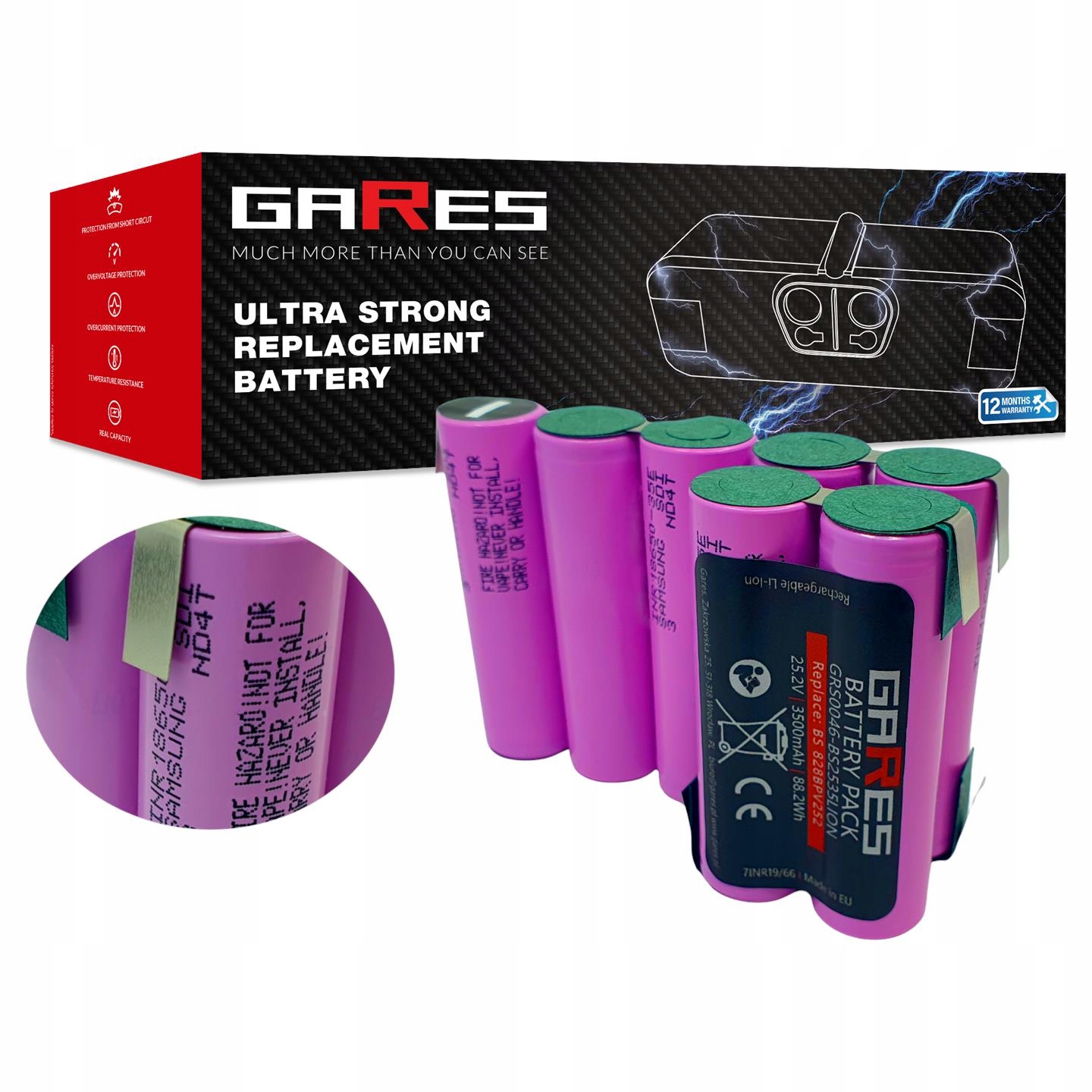 Akumulátor Gares pre Bosch 828BPV252 Flexxo BBH3ZOO25 BCH3P255 25.2V 3.5Ah