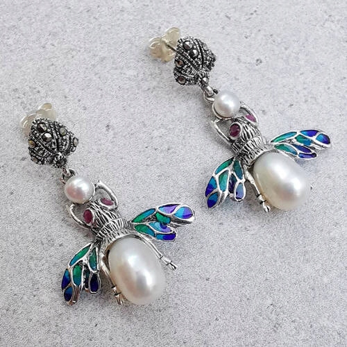 Barevné včely stříbrné náušnice