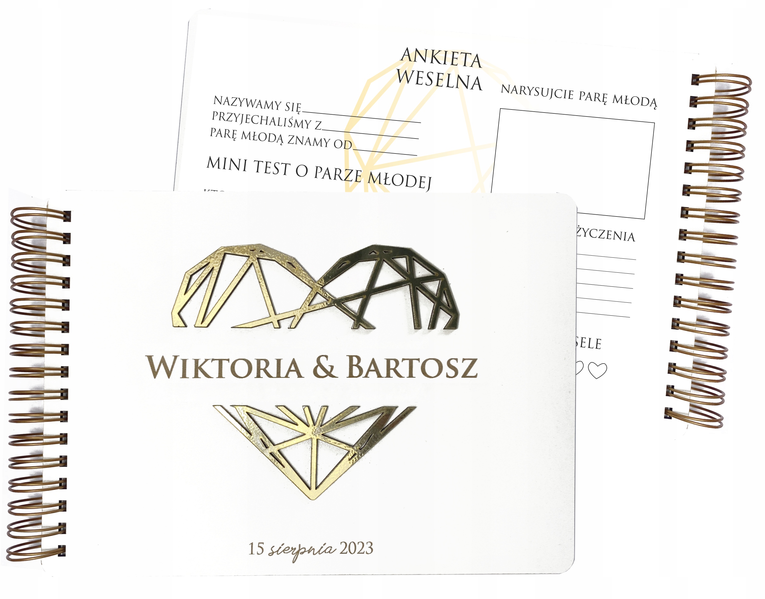 DREWNIANA BIAŁA KSIĘGA GOŚCI NA WESELE ŚLUB Z ANKIETAMI BIAŁE KARTKI SERCE