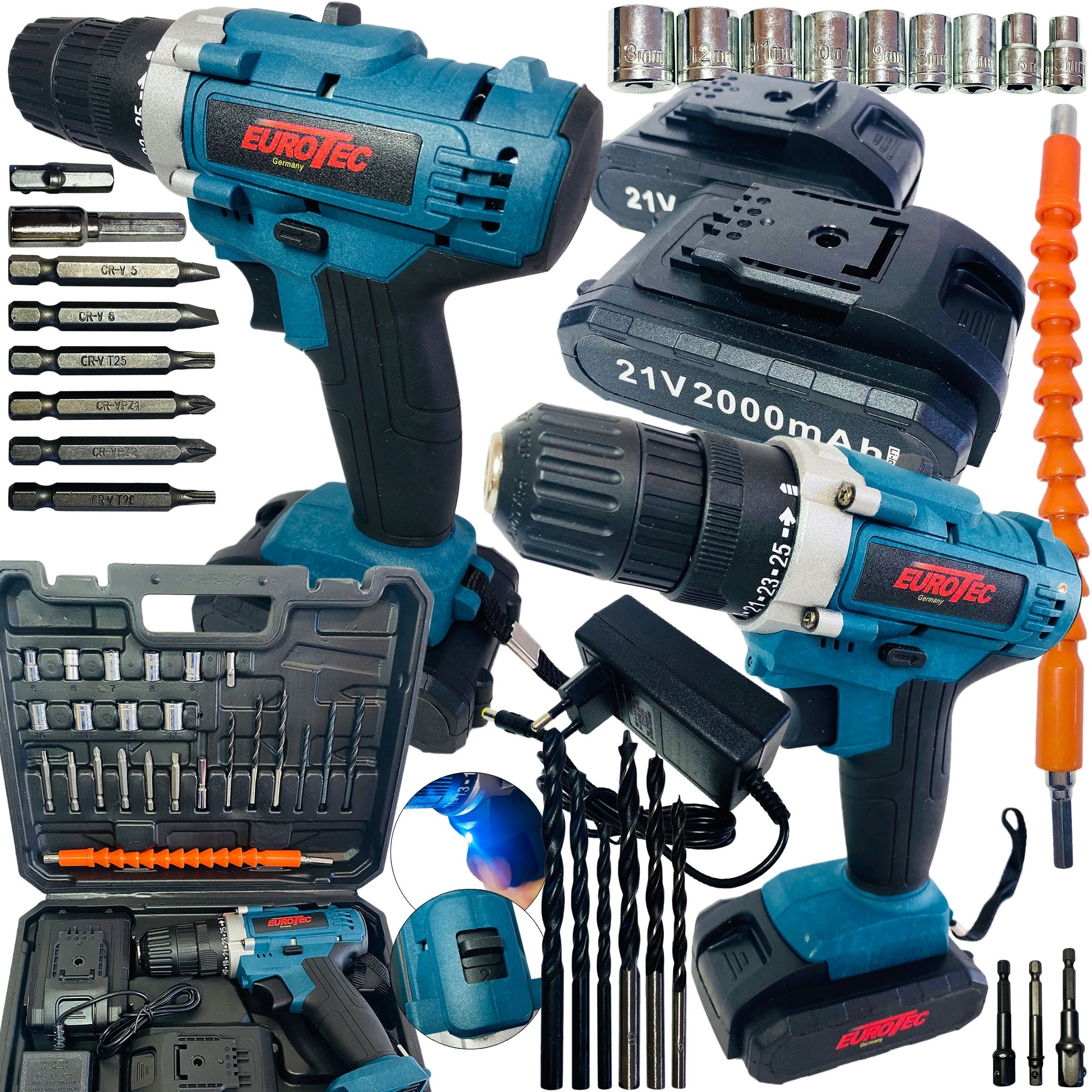 Шуруповерт акумуляторна дриль 21V + 2xaku + безкоштовно