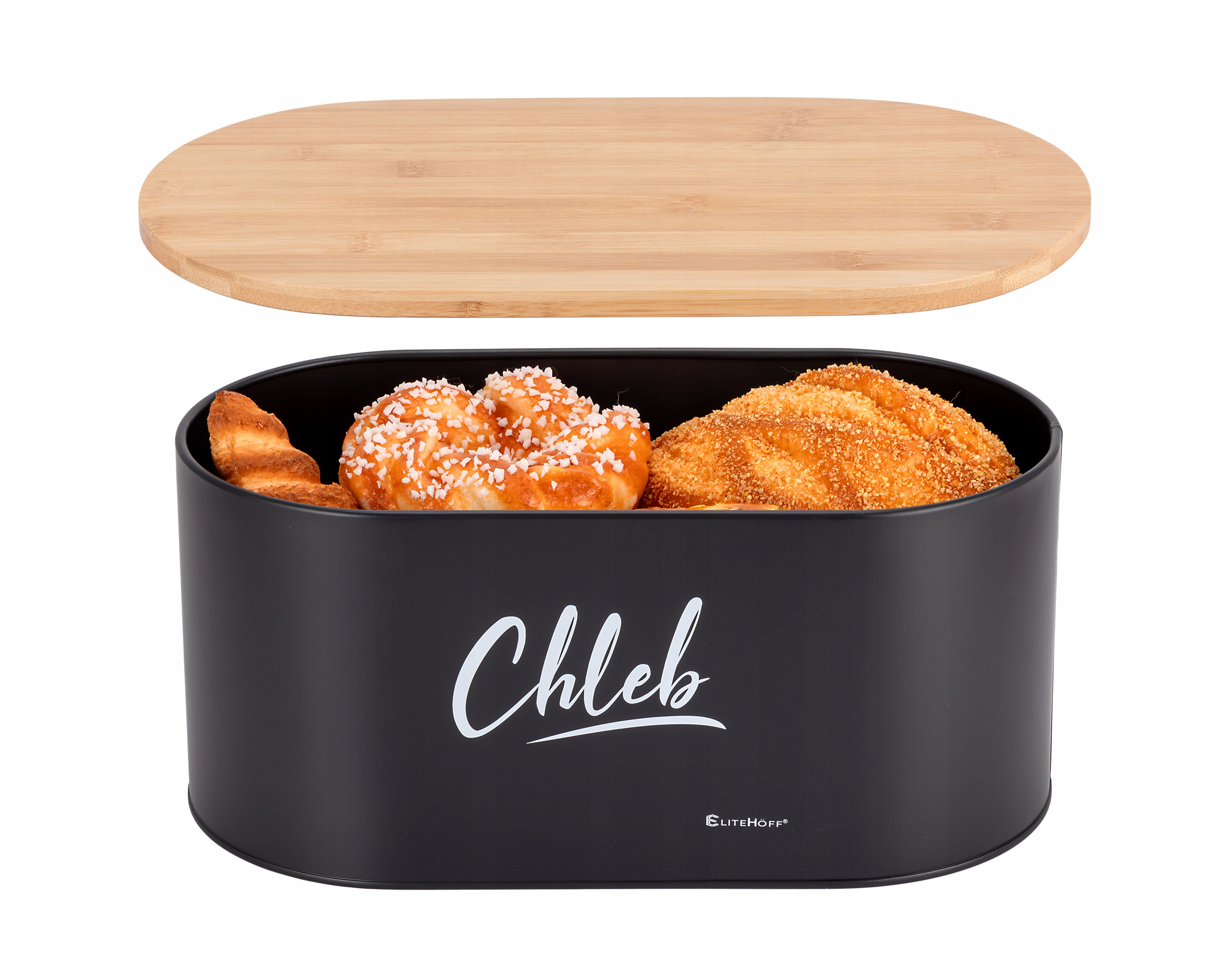 STALOWY CHLEBAK Z POKRYWKĄ BAMBUSOWĄ DESKĄ POJEMNIK NA CHLEB BUŁKI PIECZYWO Kod producenta MA1418