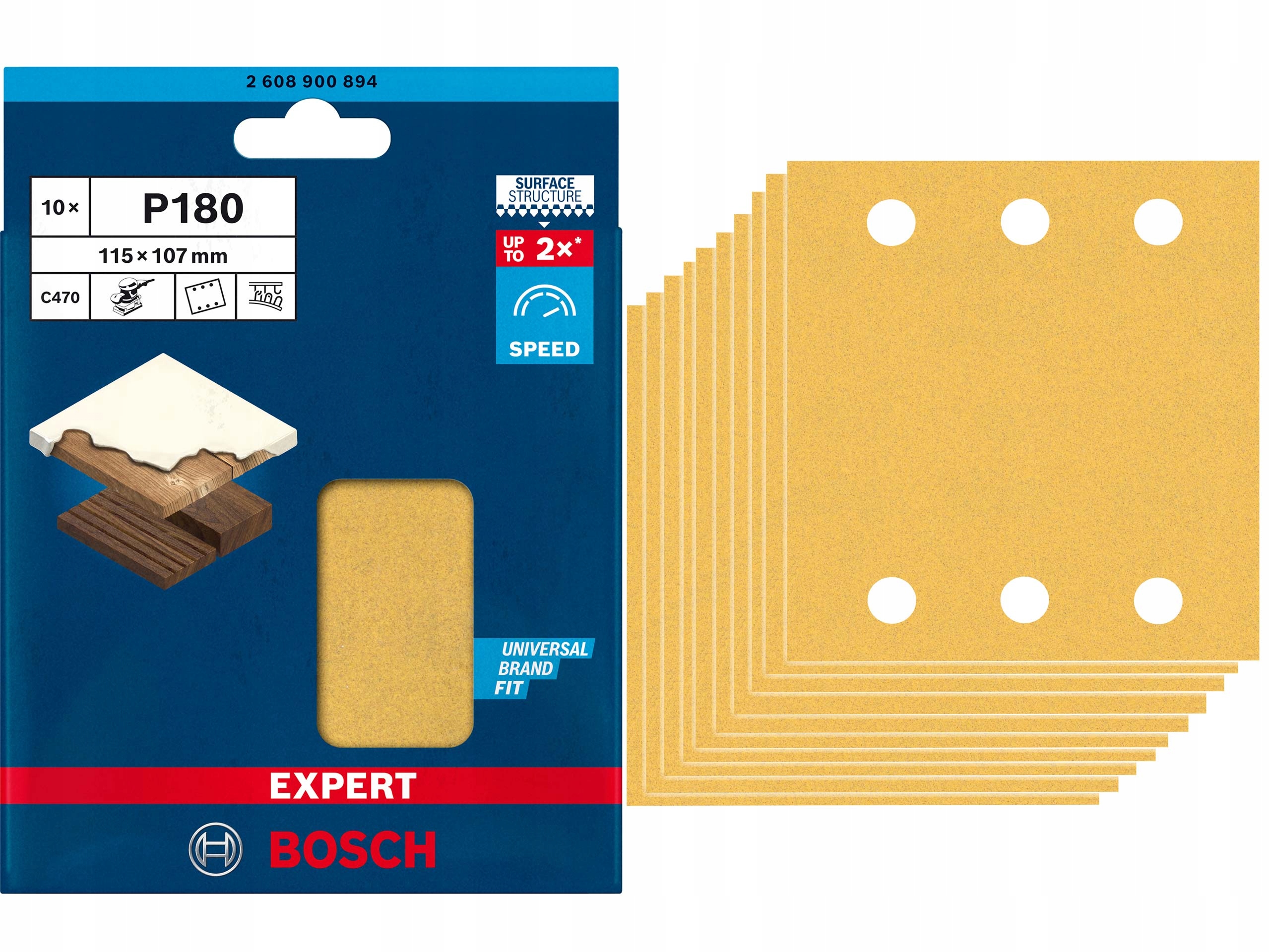 Bosch papier ścierny na rzep 115x107mm P180 6 otworów Expert C470 10szt
