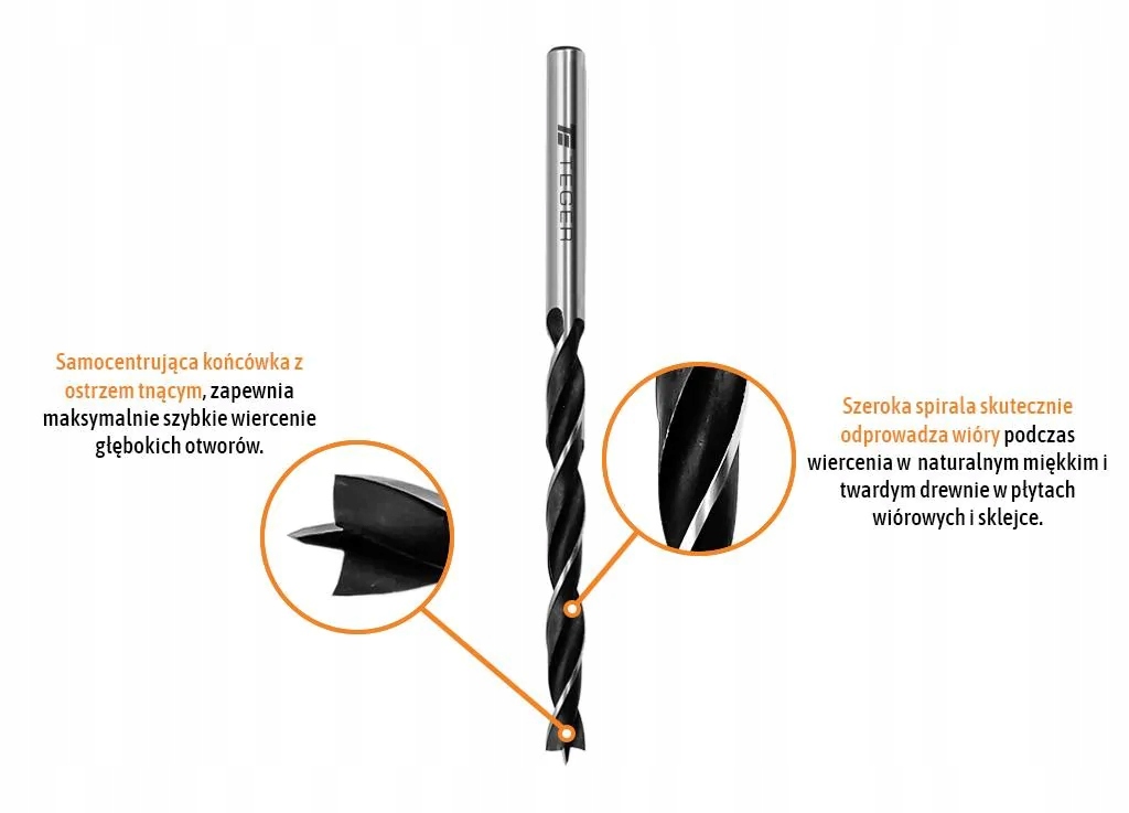 Wiertło do drewna krawędziowe - spiralne 9x125 mm Zastosowanie do drewna