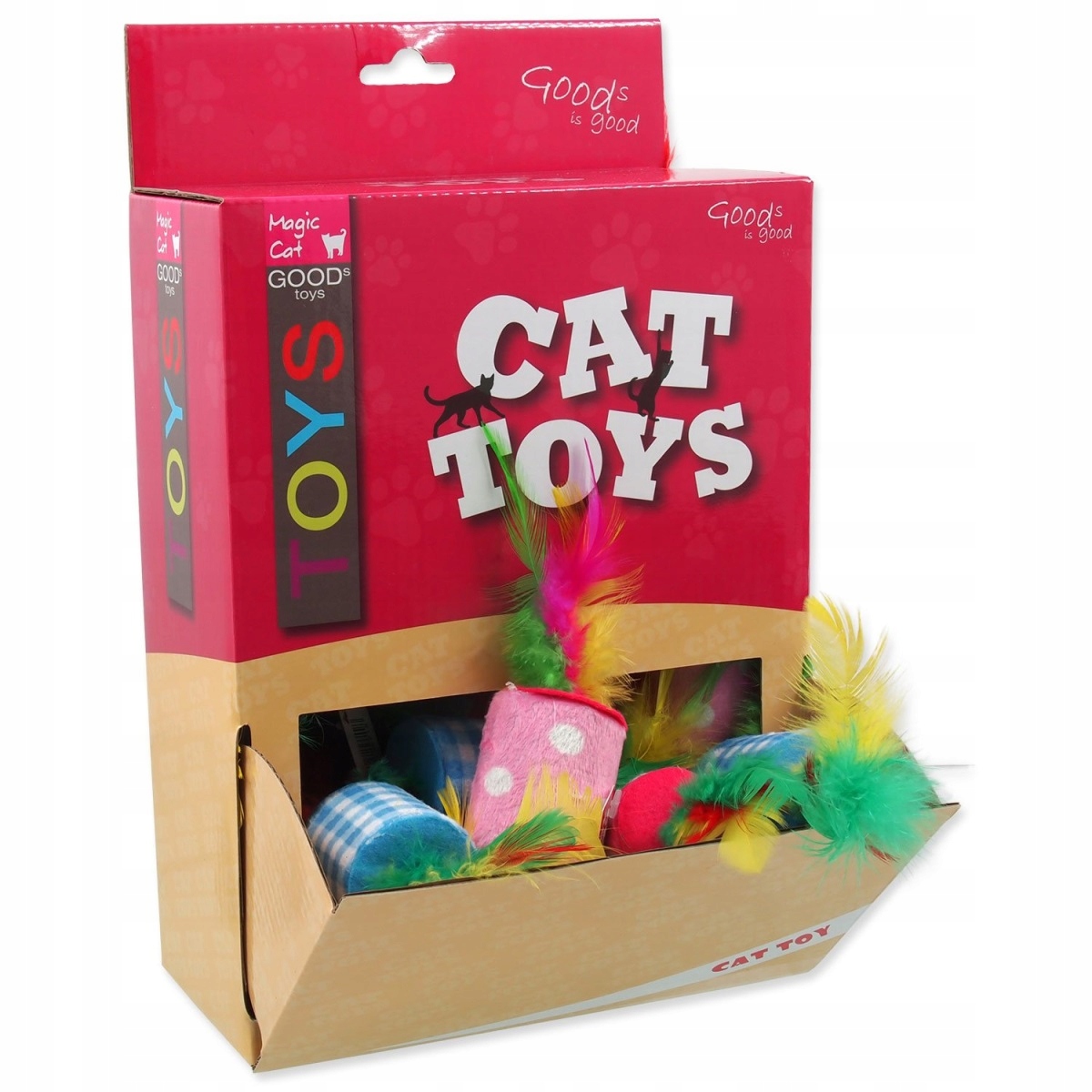 Levně Displej Hračky Magic Cat válec s pírky bavlněný 5 cm 24 ks