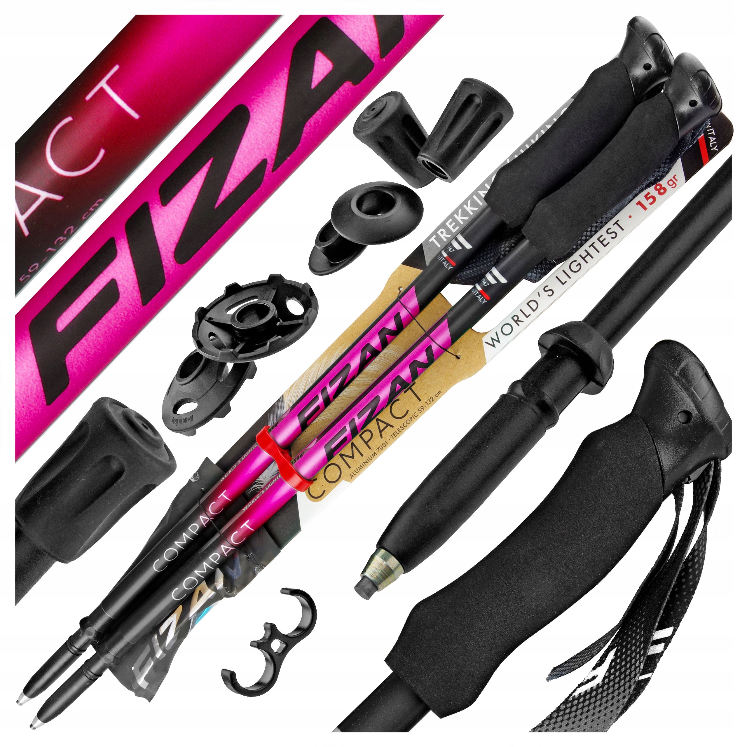 Kije Trekkingowe Fizan Compact Pink Różowe 59-132 cm Najlżejsze W Góry