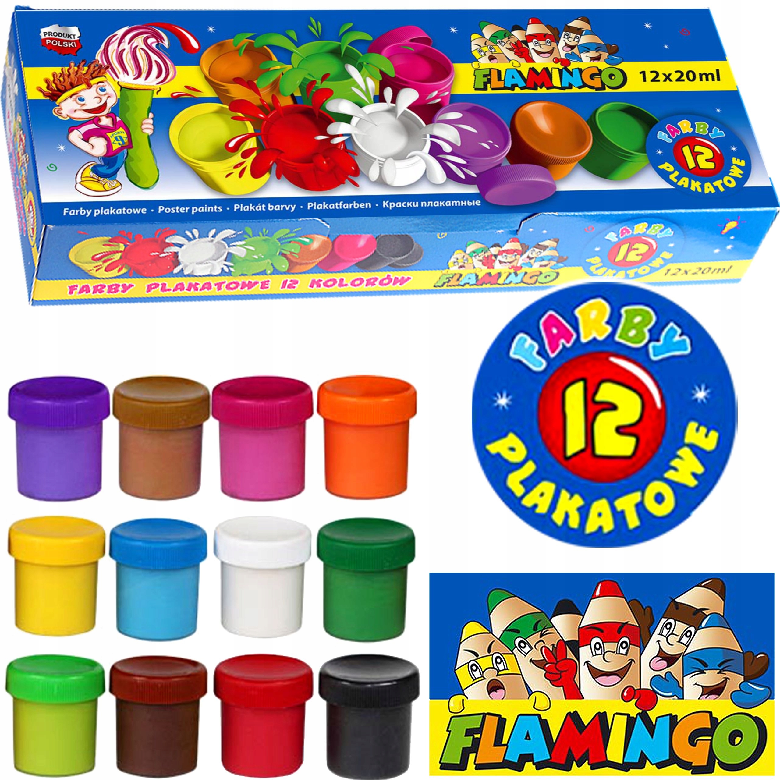 Farby plakatowe Flamingo 12 szt. x 20 ml Marka Flamingo