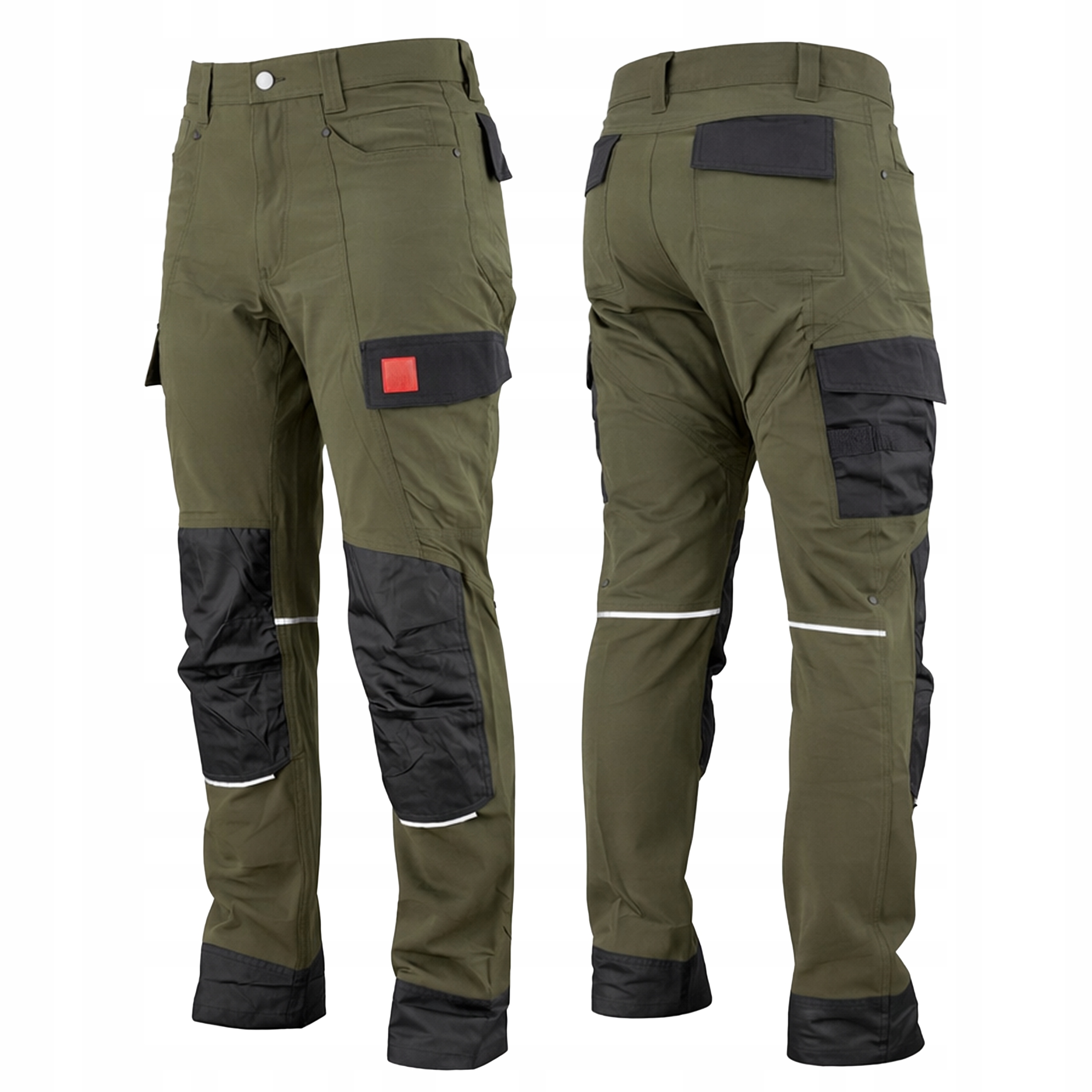 Spodnie robocze męskie Elastyczne Stretch Mocne dużo kieszeni Odblaski bhp
