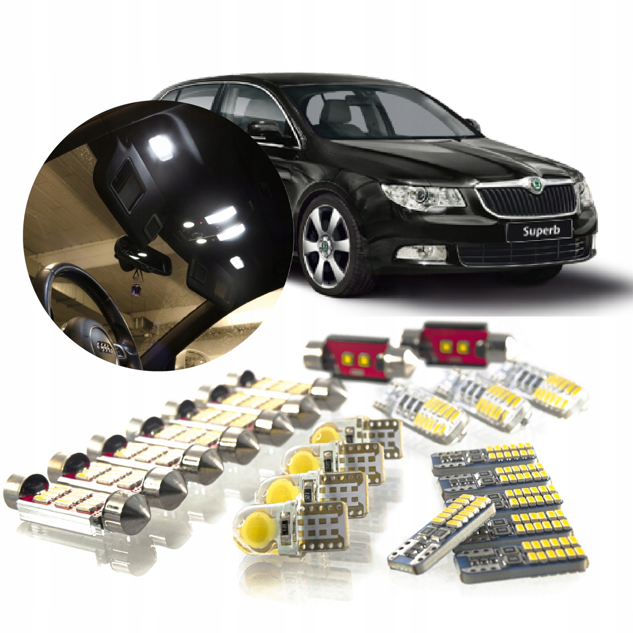 Škoda Superb II – Sada Led osvětlení interiéru! Vip