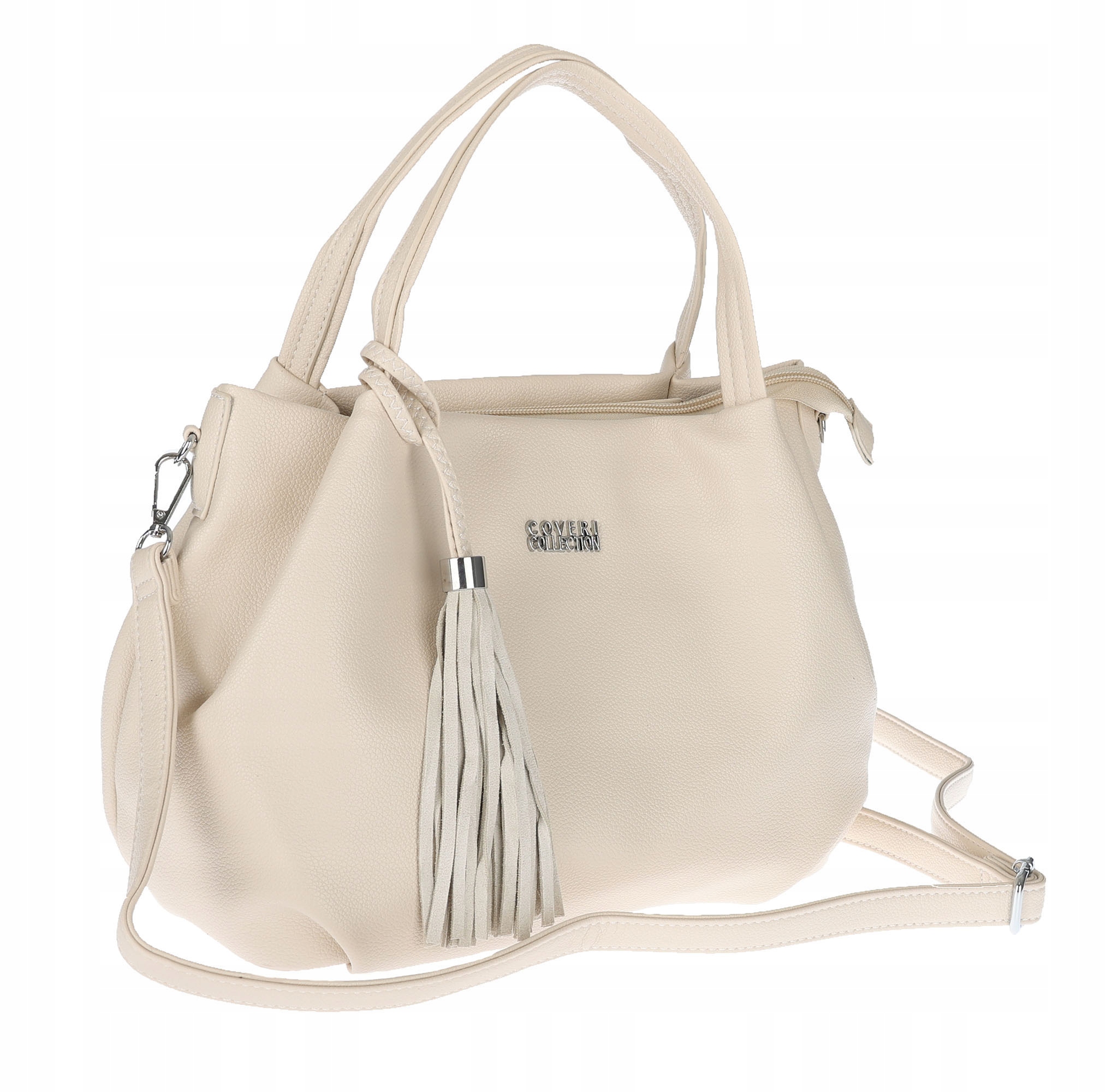 Dámská kabelka z eko kůže typu shopper s třásněmi a pásek CC50964 Béžová
