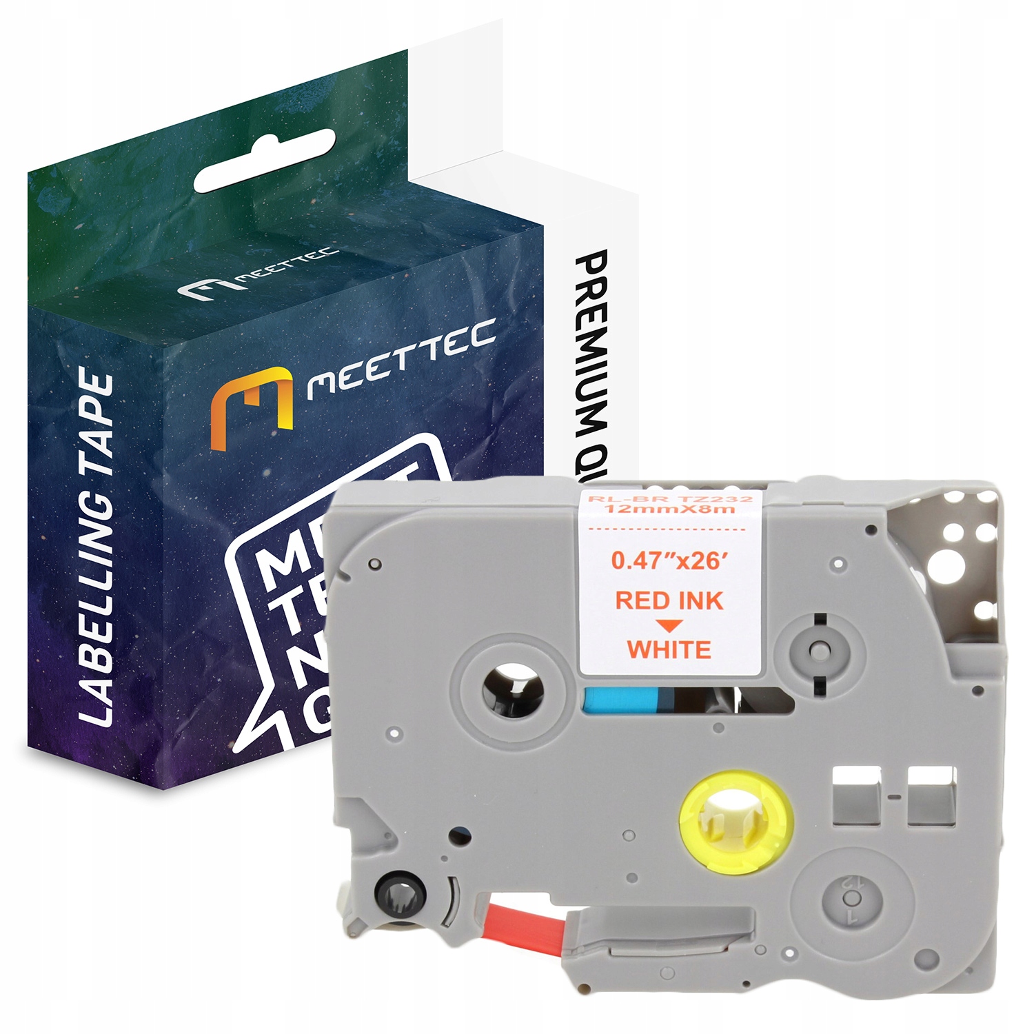 Taśma zamiennik Brother TZE-232 12mm biała/czerwon