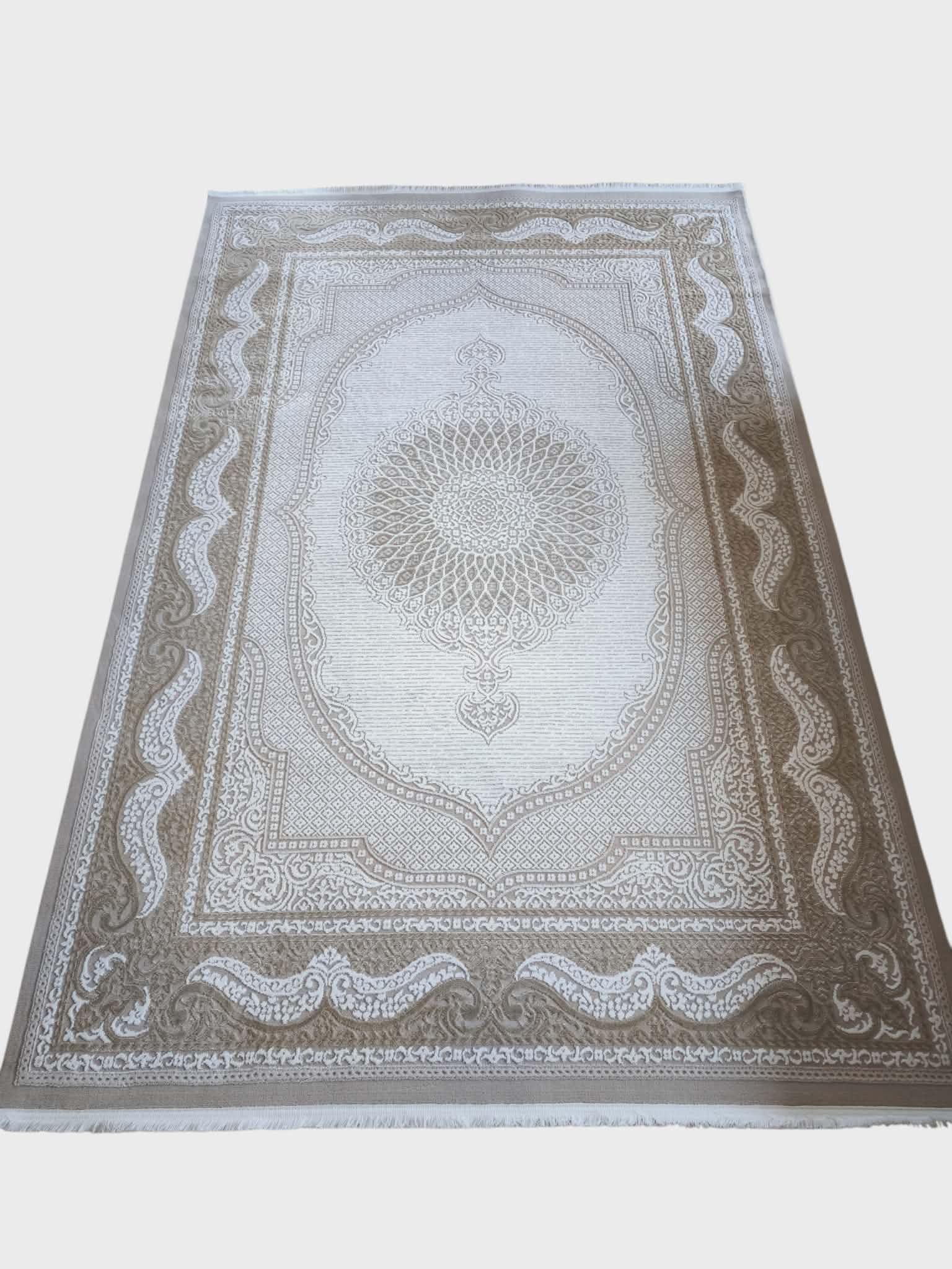 Tradičný koberec s strapcami 160 x 230 cm, klasický krémovo béžový vzor