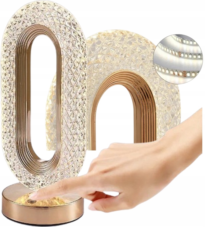 LAMPKA NOCNA BEZPRZEWODOWA DOTYKOWA LED KRYSZTAŁOWA 3 TRYBY GLAMOUR