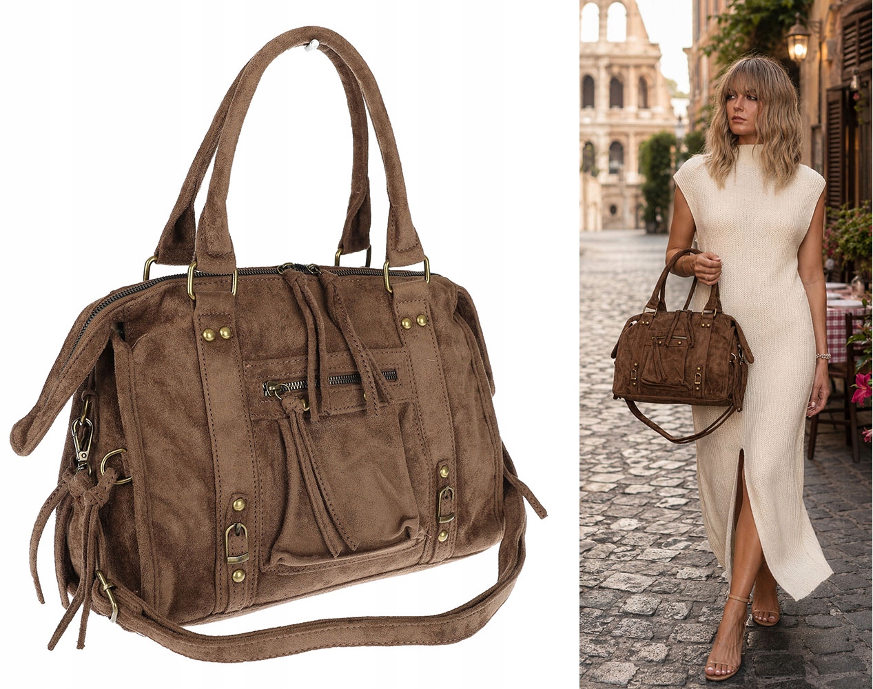 Kabelka kufřík do ruky Kabelka Přes Rameno elegantní semišová taška HJ1381 Béžová
