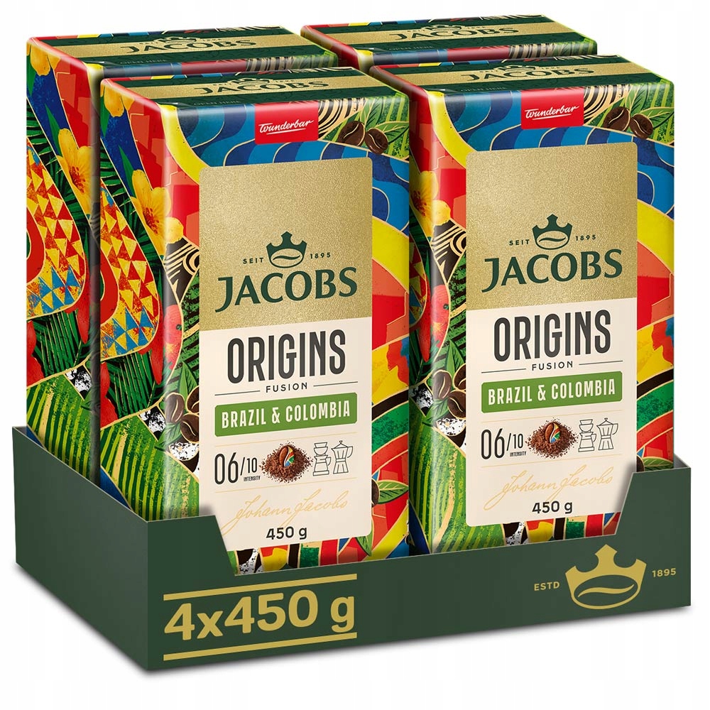 Kawa mielona Jacobs Origins Fusion Brazil & Colombia zestaw 4x 450g
