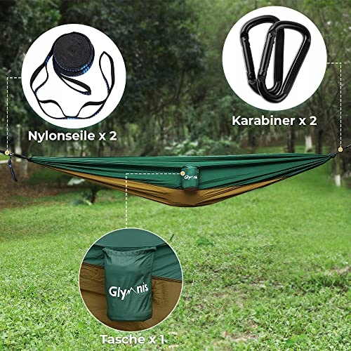 GLYMNIS Hamak Ultralekki Outdoor Podróżny z Linami i Karabińczykami Brąz Zi — miniatura 3