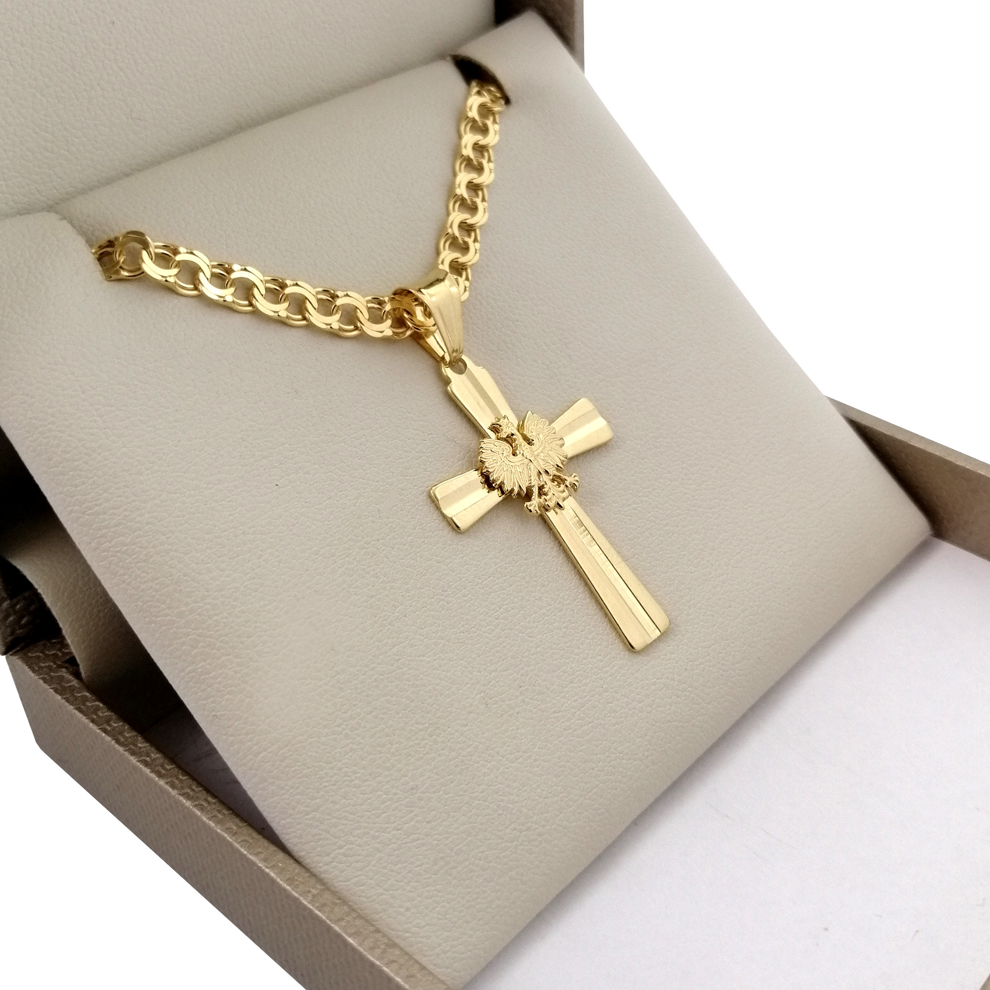 ZŁOTY ŁAŃCUSZEK GARIBALDI + ZAWIESZKA KRZYŻYK 925/585 GRAWER DLA CHŁOPCA Stan opakowania oryginalne