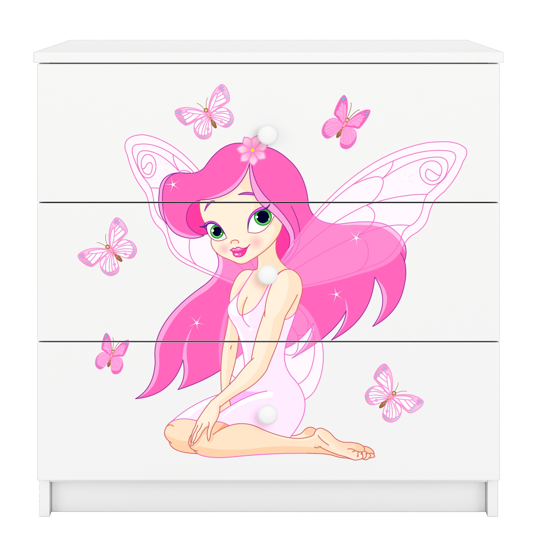 Komoda Babydreams grafika motýlí víla bílá 80 cm