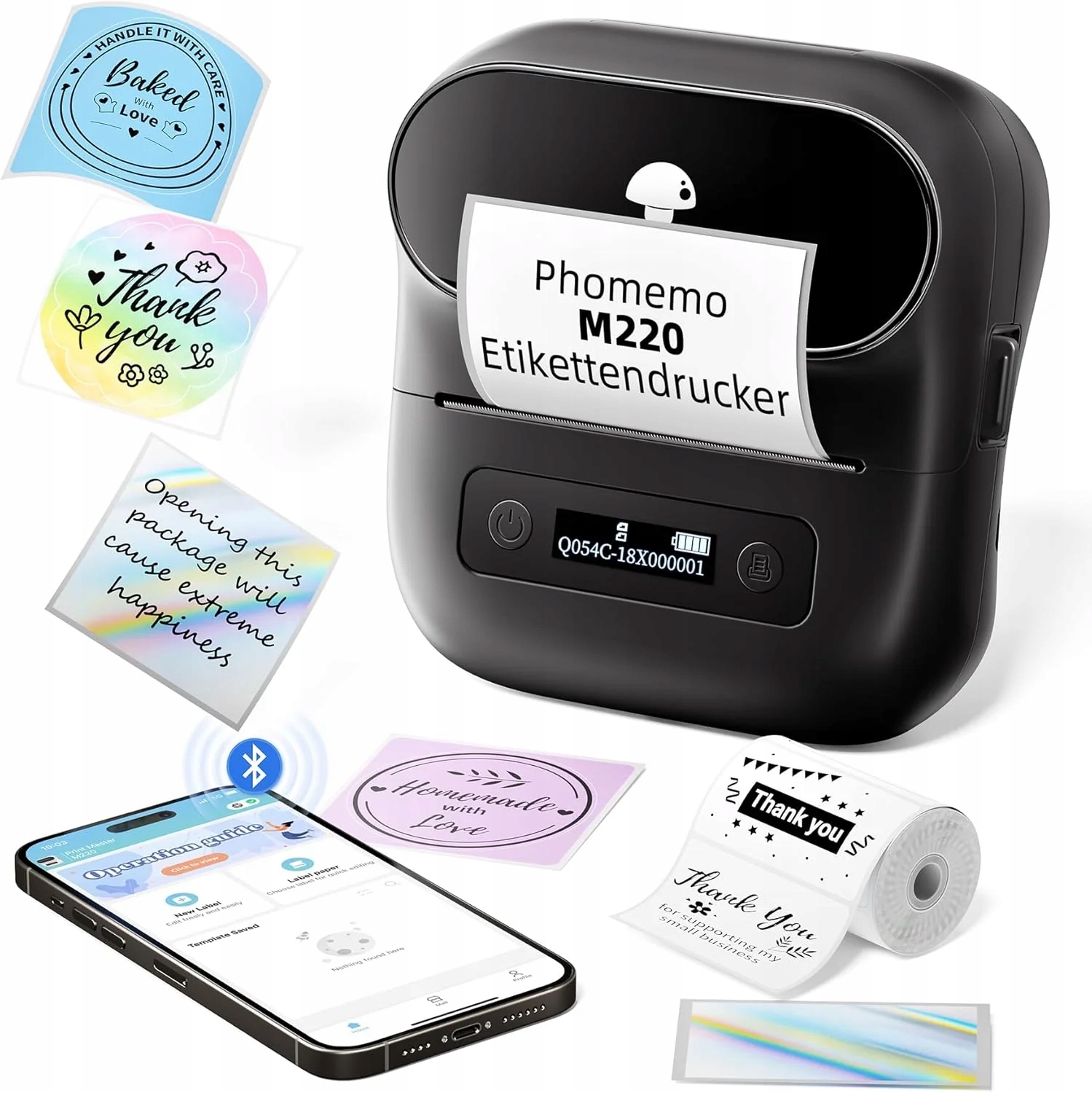 Phomemo M220 Inteligentní Bluetooth tiskárna štítků Černá