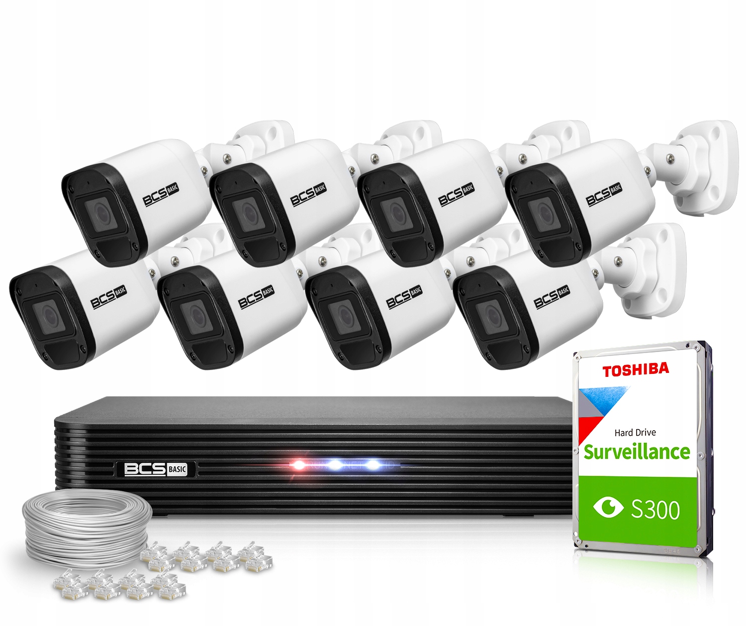 Bcs Basic Zestaw 8 Kamer do Monitoringu 2K+ PoE Ip IR30m Detekcja Ruchu