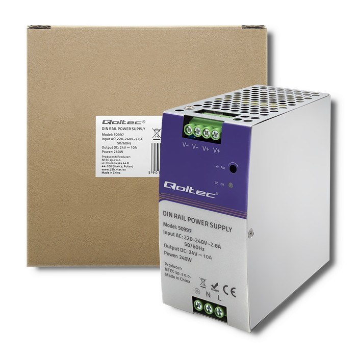 Qoltec Průmyslový napájecí zdroj na Din lištu 240 W 24 V 10 A