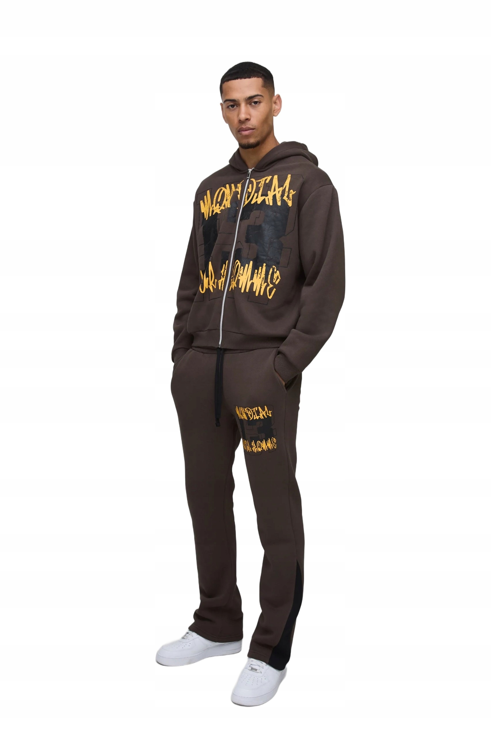 Boohooman Pánská Tepláková Souprava S Kapucí S Potiskem Hnědá XL Z3A