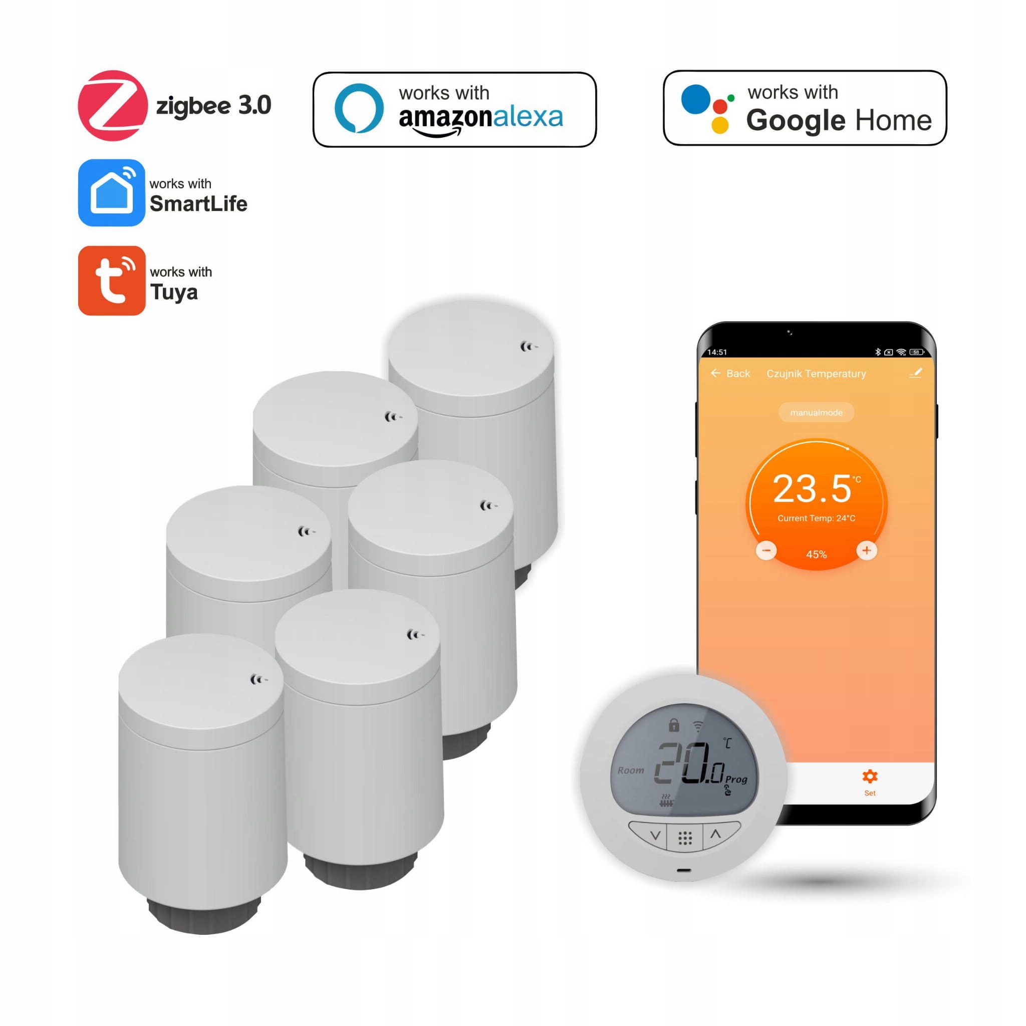 Sada so šiestimi radiátorovými hlavicami a termostatom Zigbee Tuya