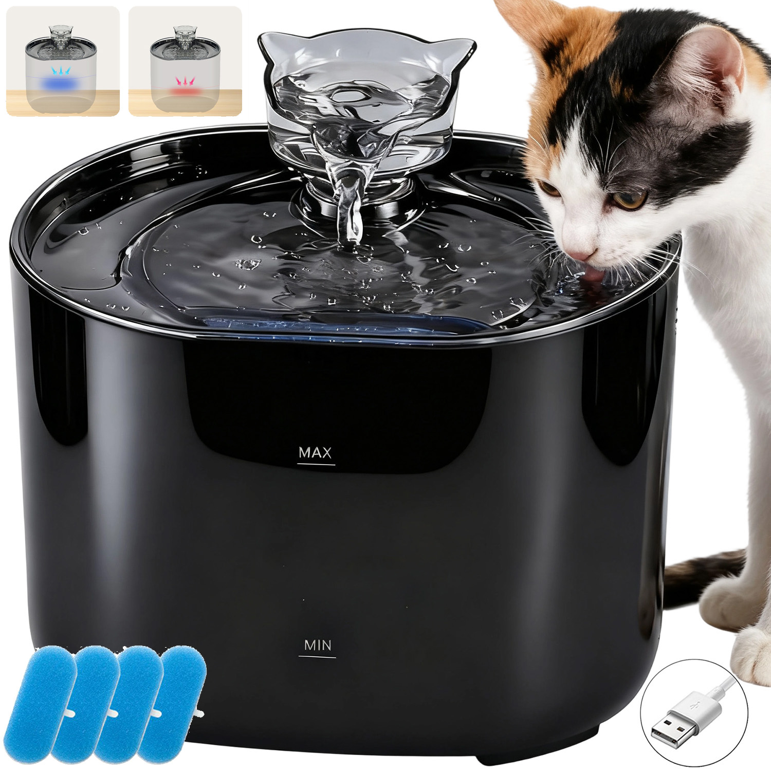 Levně Automatické Krmítko Pro Kočky 2,2 L Fontána Tiché Pídlo Miska+filtr