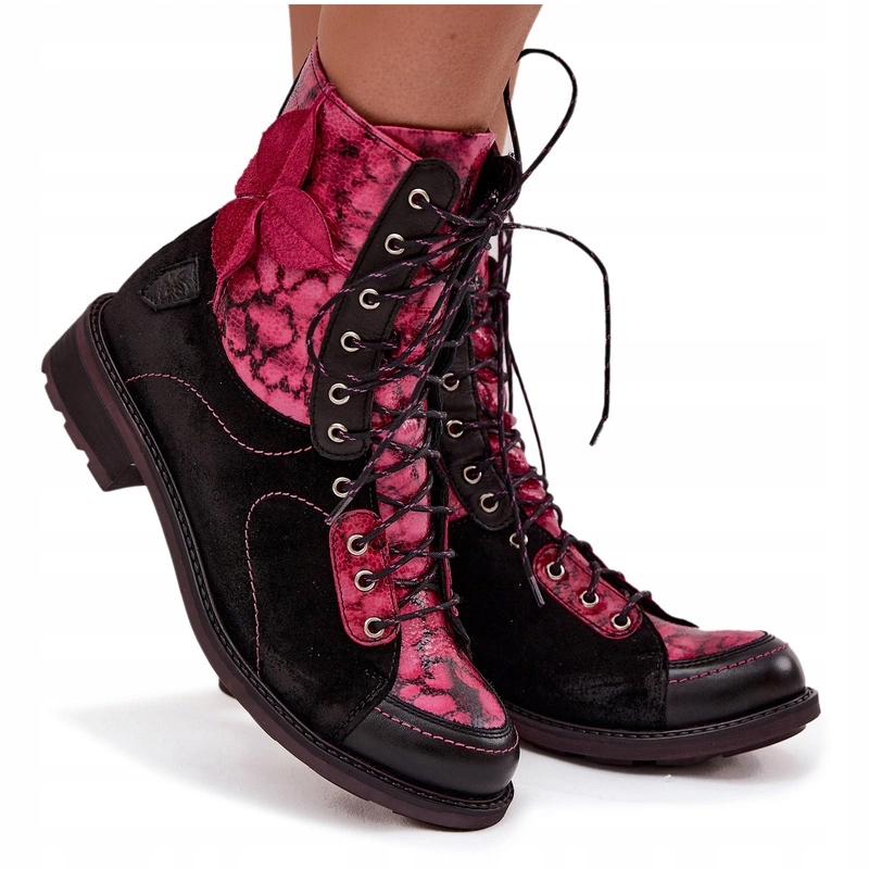 Kotníkové Boty Přírodní Kůže Plochý Podpatek Maciejka 07004-23 Růžovo-černá 37