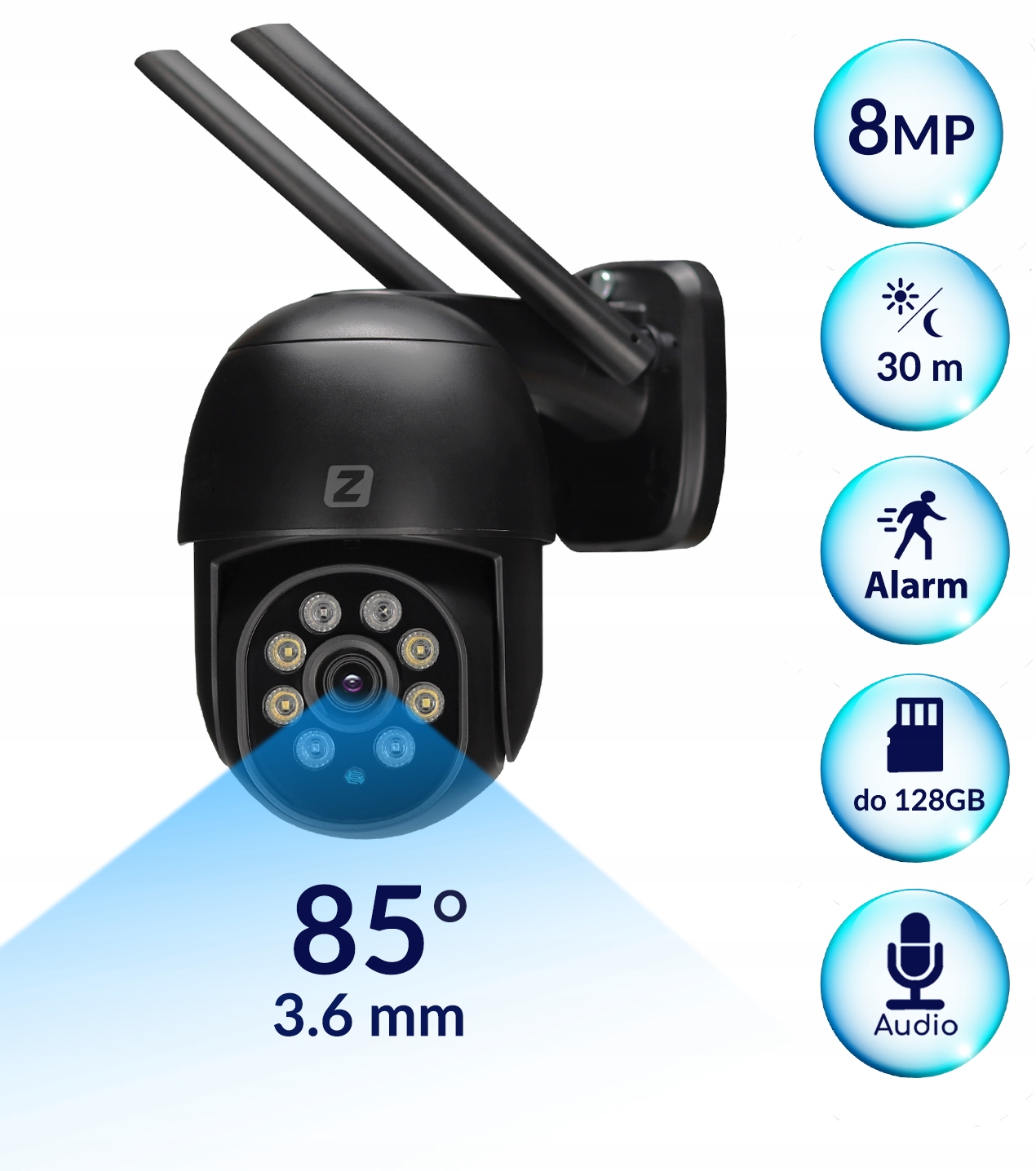 ZEWNĘTRZNA KAMERA OBROTOWA IP 8MPx UHD 2160p 4K WiFi CZARNA 4xZOOM Kod producenta IKPW830ICSV1-B