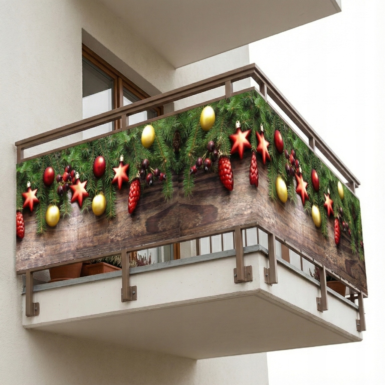 Vánoční clona na balkon, terasu, vánoční dekorace venkovní 100x250 cm