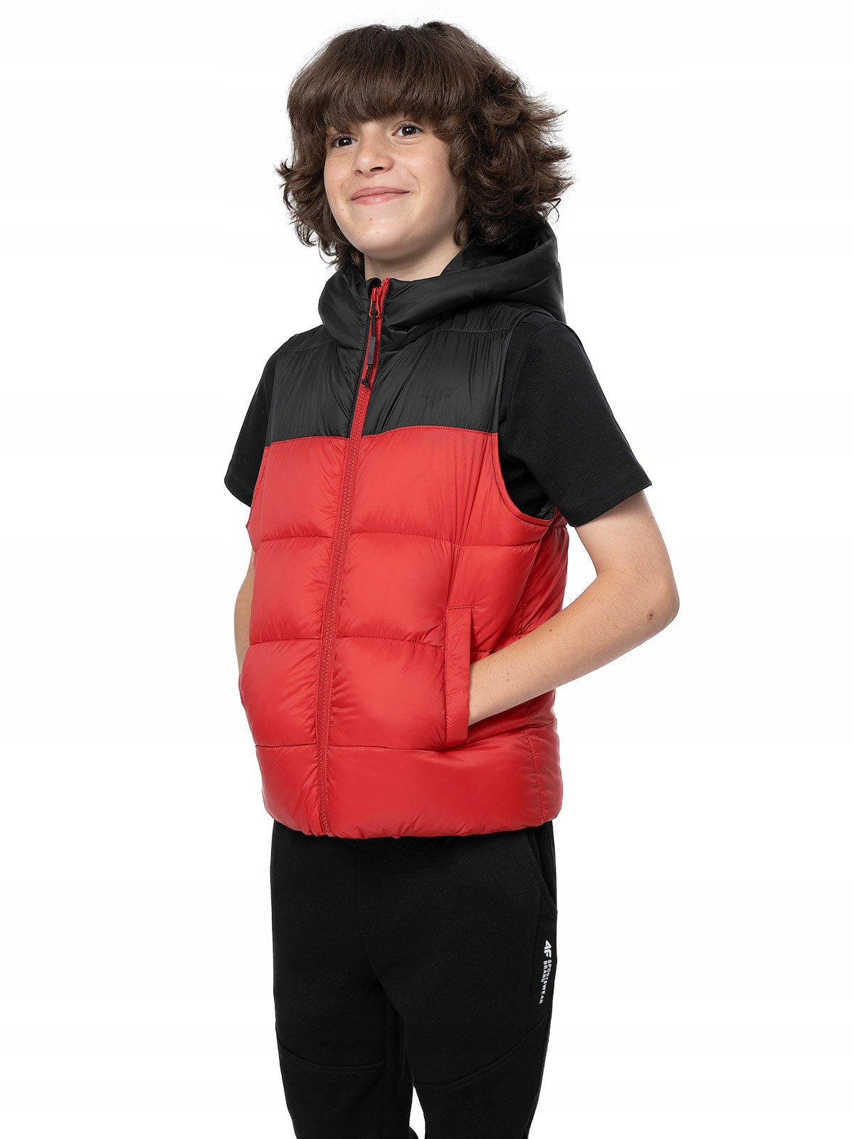 Bezrękawnik Dziecięcy 4F z Kapturem Pikowany Puchowy Czerwony 140 cm