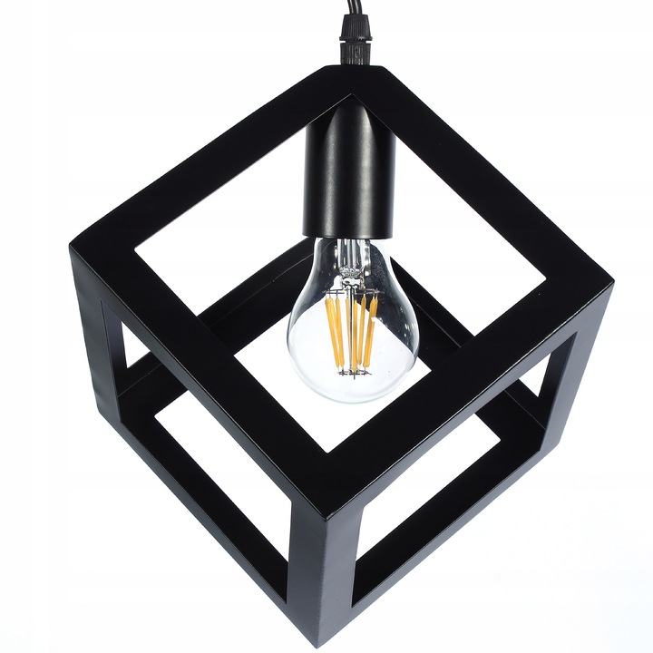 Lampa Wisząca Geometryczna Diament Kwadrat Kostka Zwis Loft Led E27 Czarna