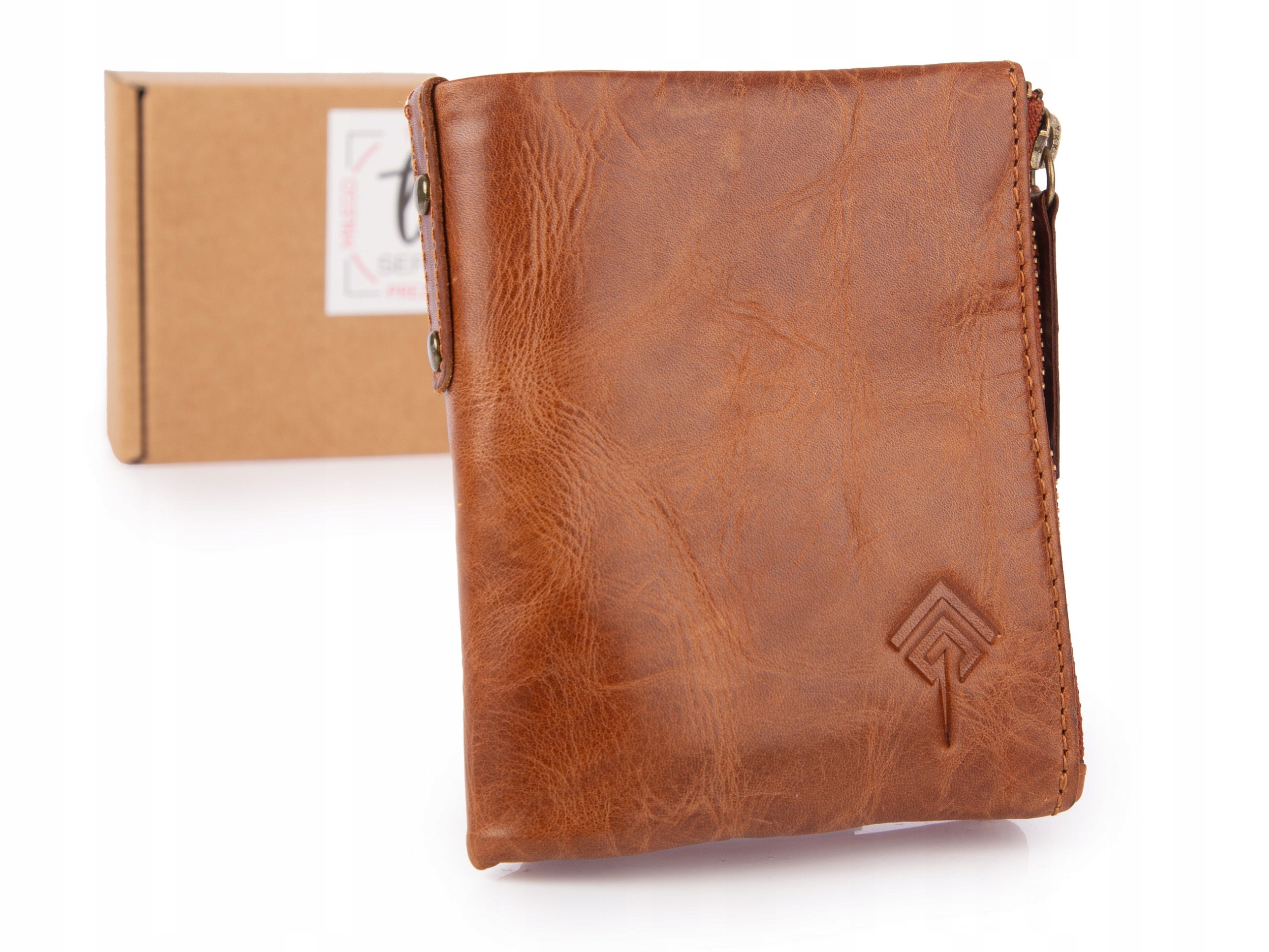 Skórzany portfel męski damski pionowy z kieszeniami na zamek nowoczesny