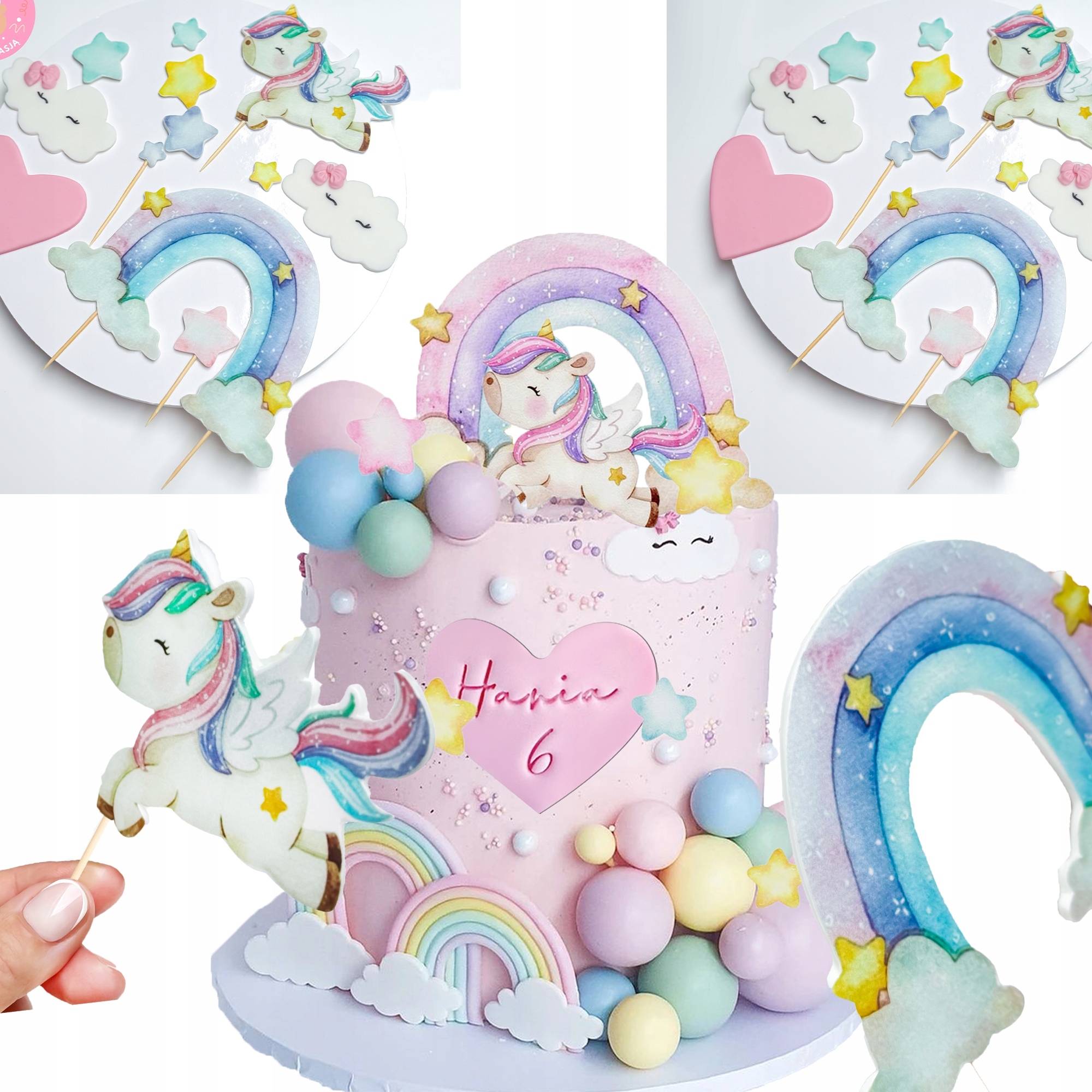Velká XXL sada na dort 12 El 2D jednorožců ozdobné figurky oplatek #2