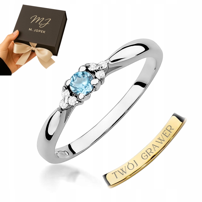 Prstýnek Bílé Zlato 585 Topaz 0,15 ct S Diamanty Gravírování