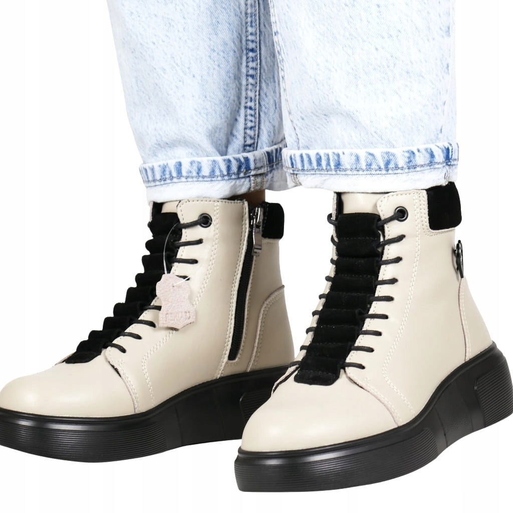 Béžové Kotníkové Boty Na Platformě, Ploché, Pohodlné, Módní Kůže 36