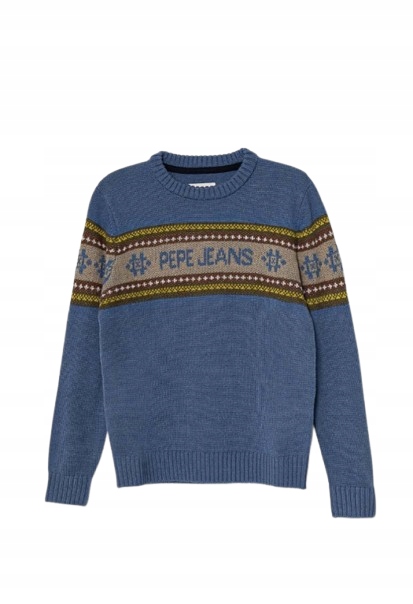 Pepe Jeans Niebieski Sweter Z Wzorem I Okrągłym Dekoltem 140CM Kwf