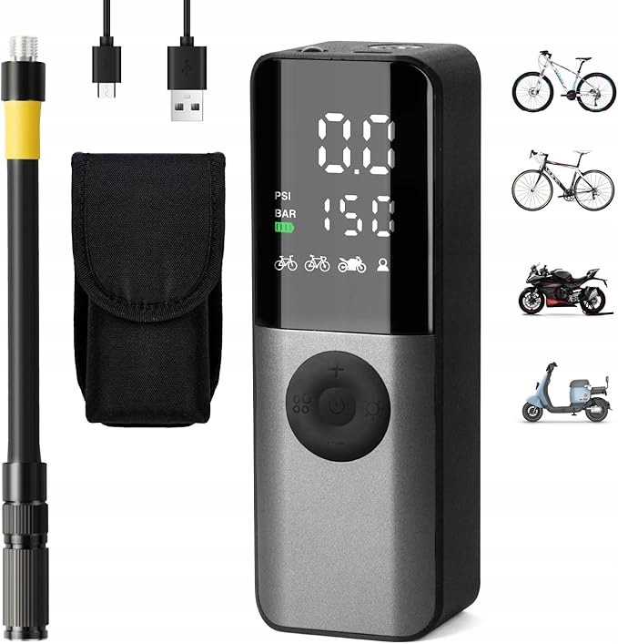 Gputek Elektryczna pompka rowerowa 150 Psi z cyfrowym manometrem