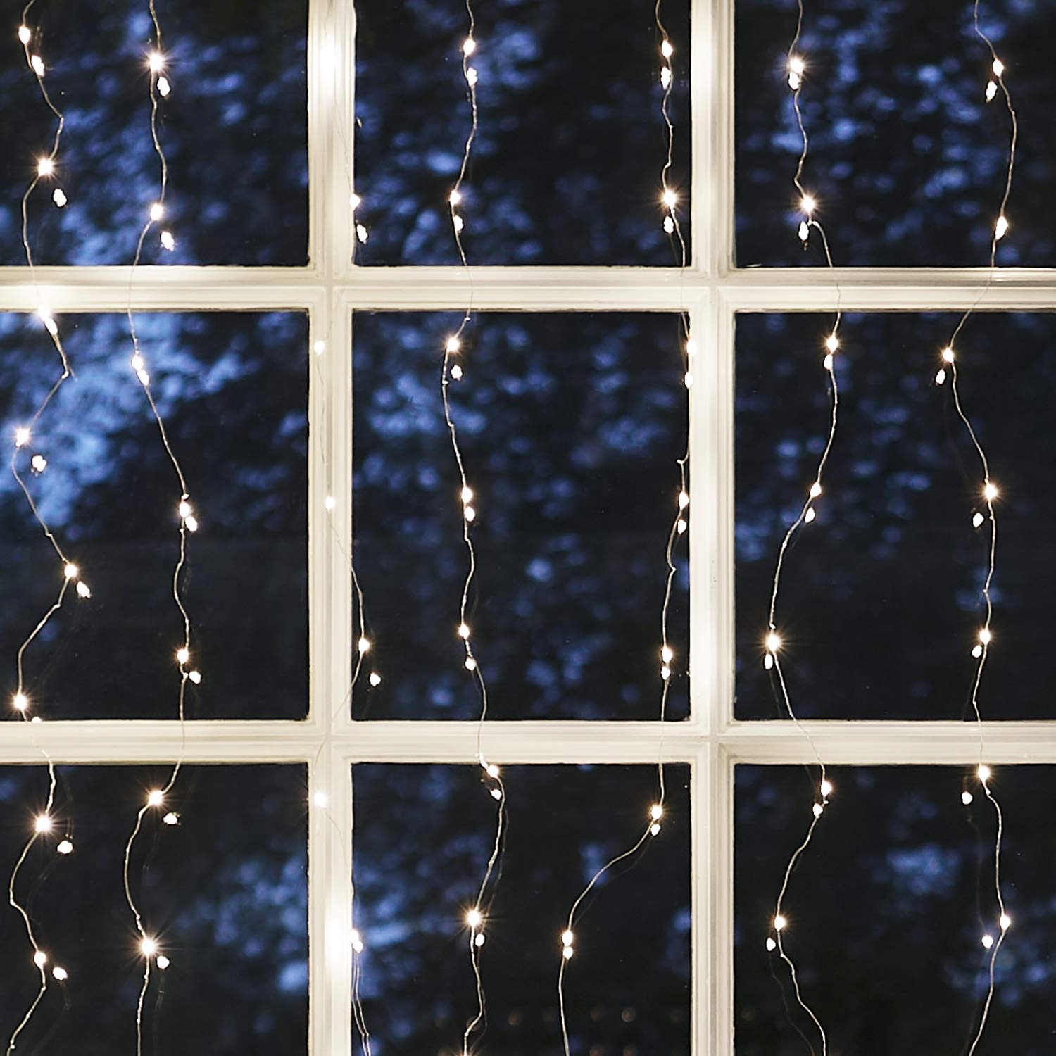 200 LED Kurtyna Świetlna, Srebrny Drut, Zasilanie Sieciowe, Timer — miniatura 2