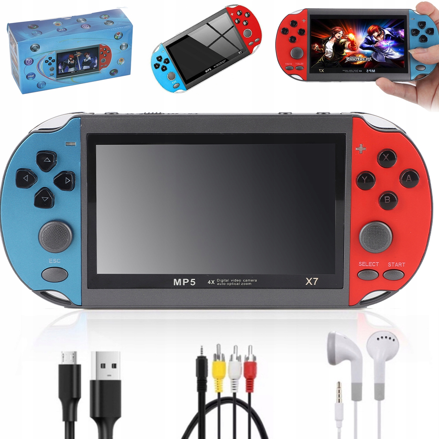 Přenosná Herní Konzole X7 8G, 4,3" S Více Než 2000 Hrami, Červená A Modrá