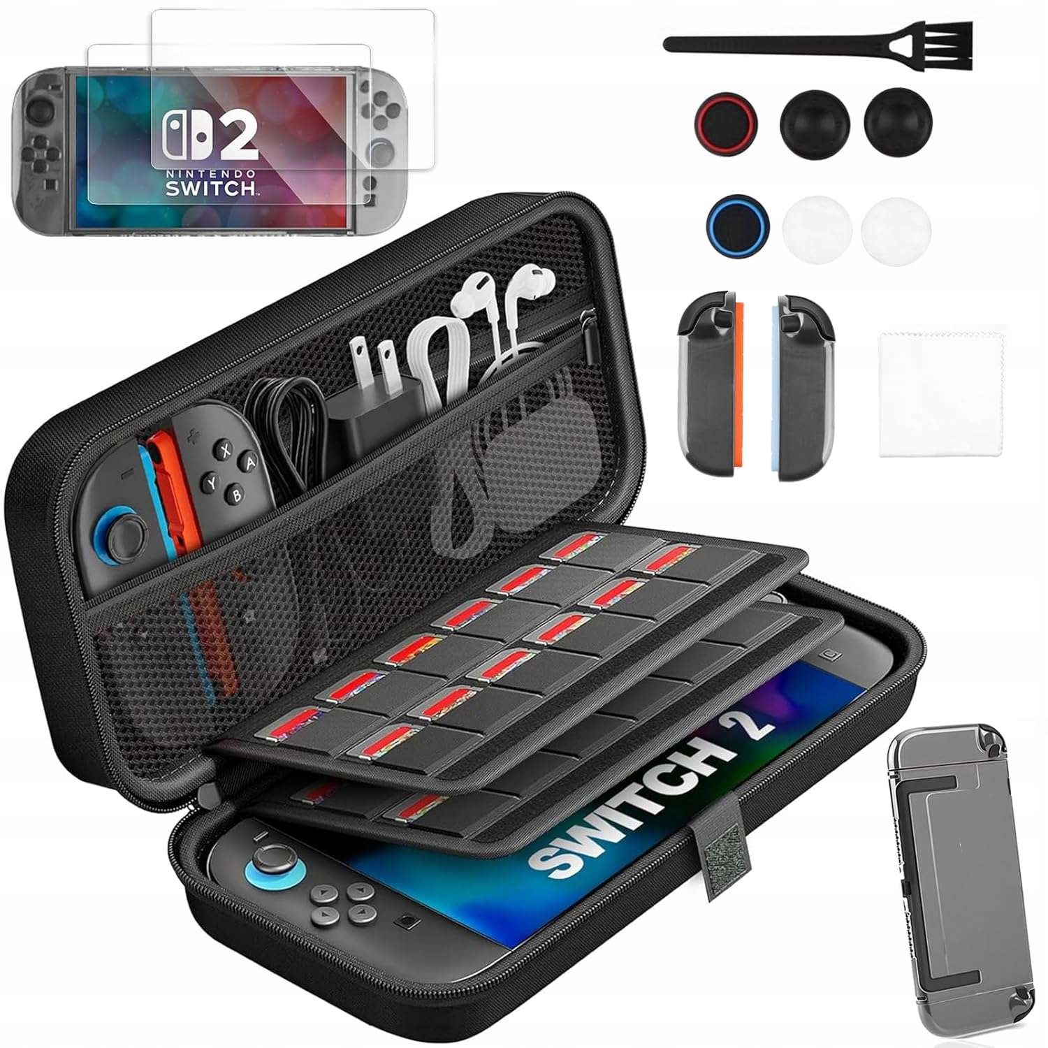Zestaw Akcesoriów Nintendo Switch 2 2x Etui + 2x Szkło + Nakładki