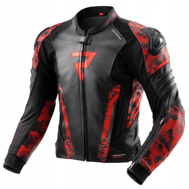 Kožená Motocyklová Bunda Rebelhorn Veloce Camo Black Fluo Red 56