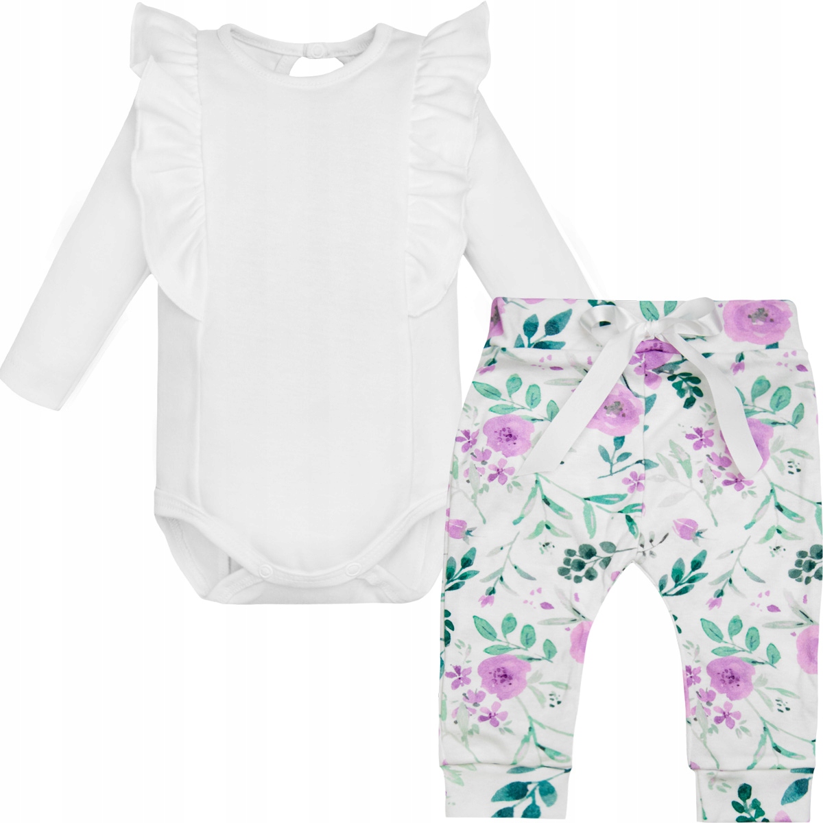 

Komplet Kwiecisty Body Z Falbankami I Spodenki 92