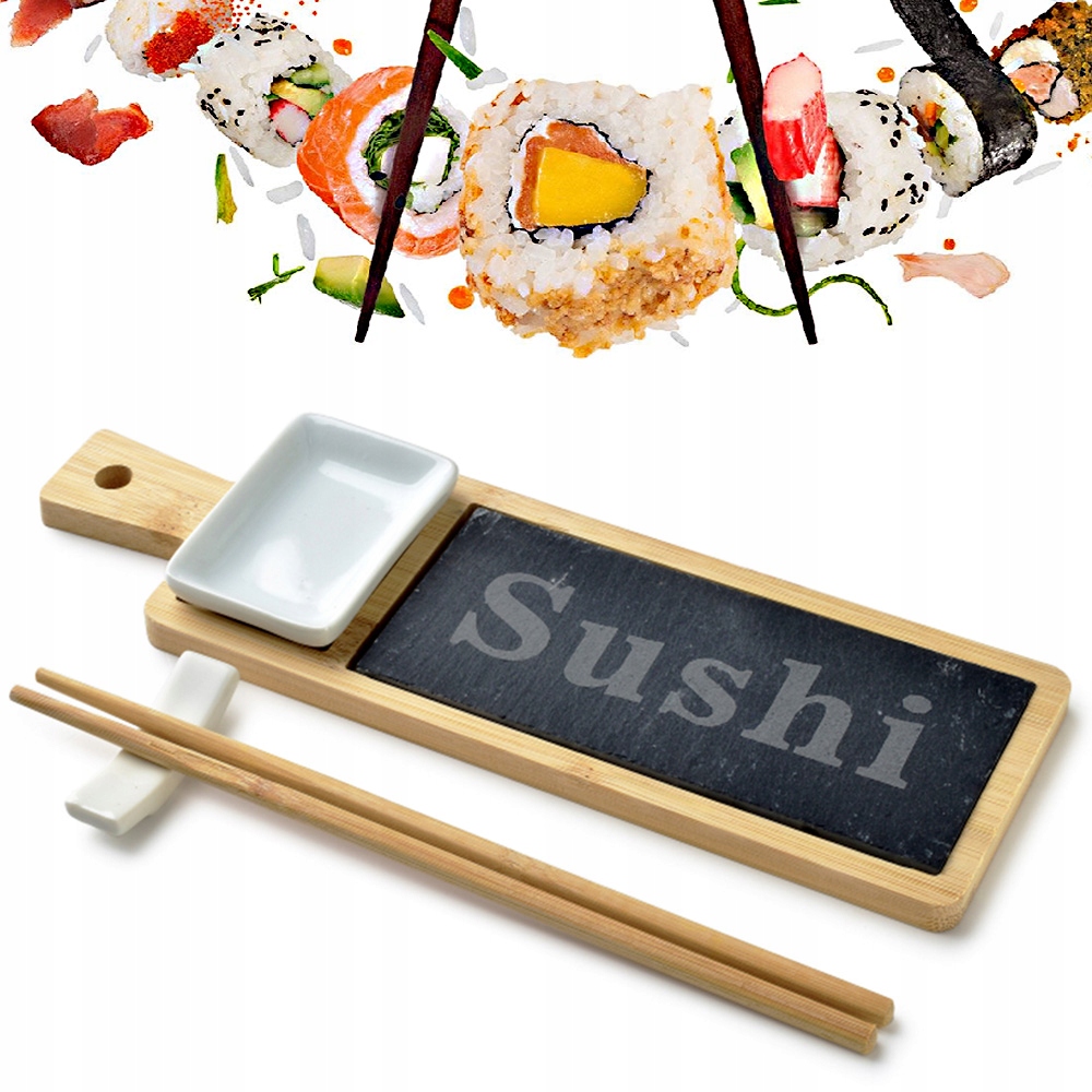 ZESTAW DO SUSHI DLA 1 OSOBY DESKA DO SERWOWANIA KAMIEŃ PAŁECZKI MISECZKA