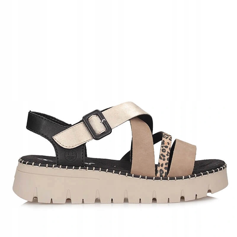 Dámské sandály Rieker V1063-90 béžové s přezkou na platformě