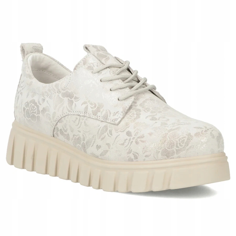 Kožené polobotky na platformě s květinami stříbrné DP6846 Filippo 37