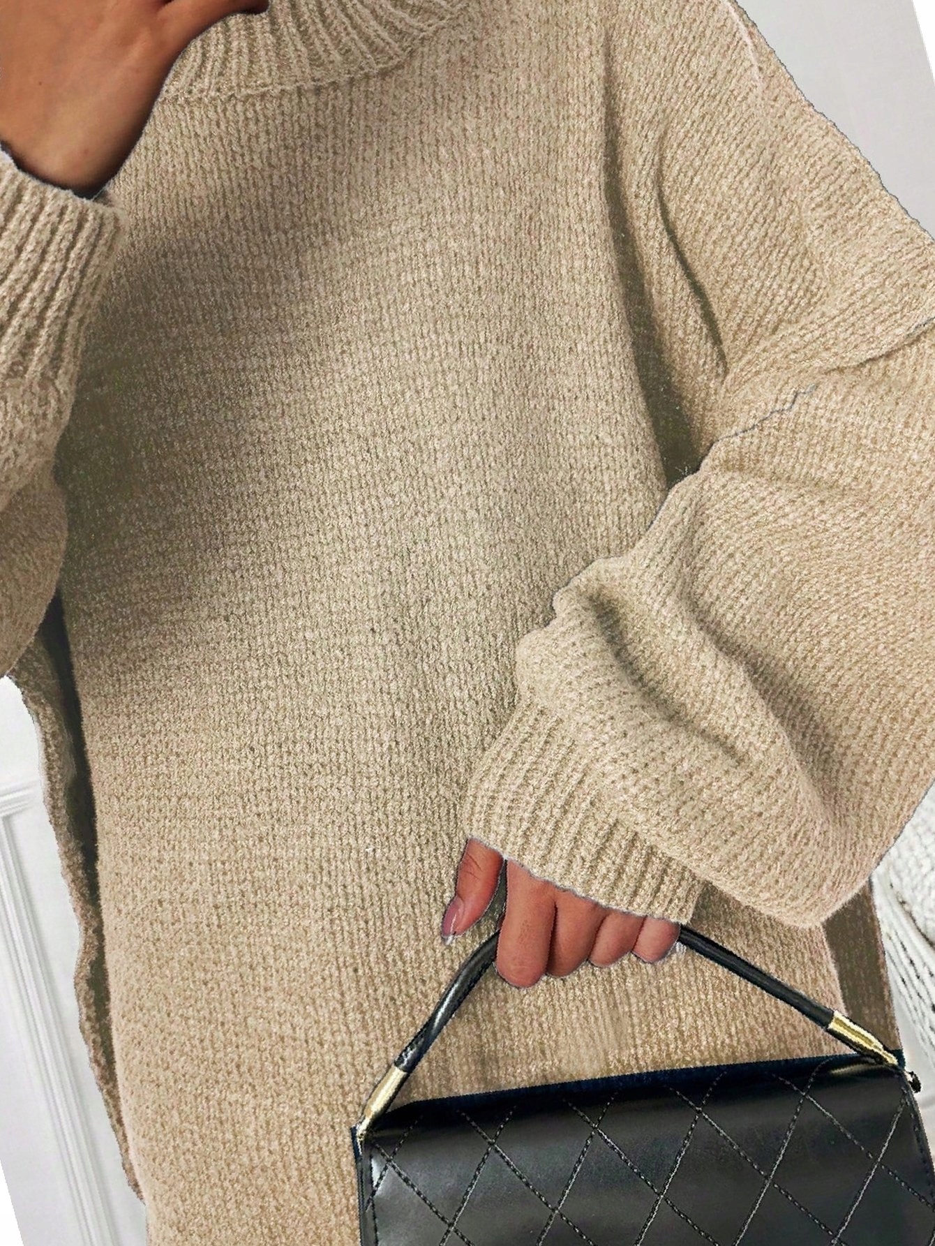 Dámský svetr na podzim Oversize krémový se sníženými rameny 4XL 48