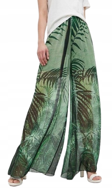 Guess Zelené Palazzo Kalhoty S Rostlinným Vzorem A Hedvábím